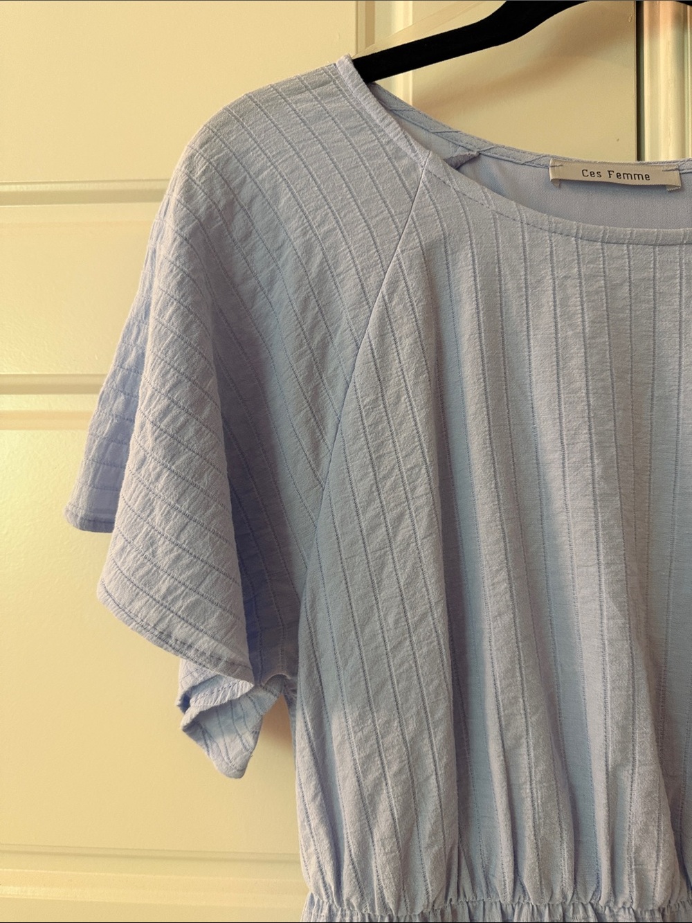 Ces Femme Pale Blue Textured Short-Sleeve Midi Dress - Picture 2 of 7